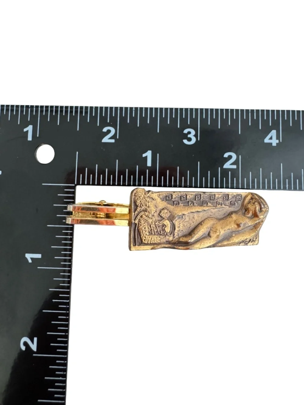 Vintage 1980 Neoclassical Figural Tie Clip Japanese Kinkodo Copper Relief Bar